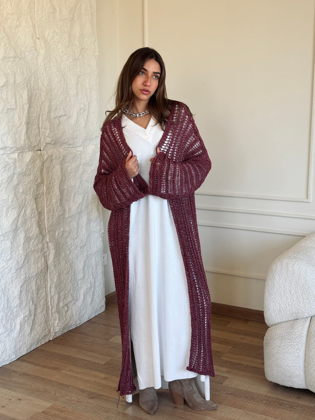 Burgundy Silver shimmery Kimono