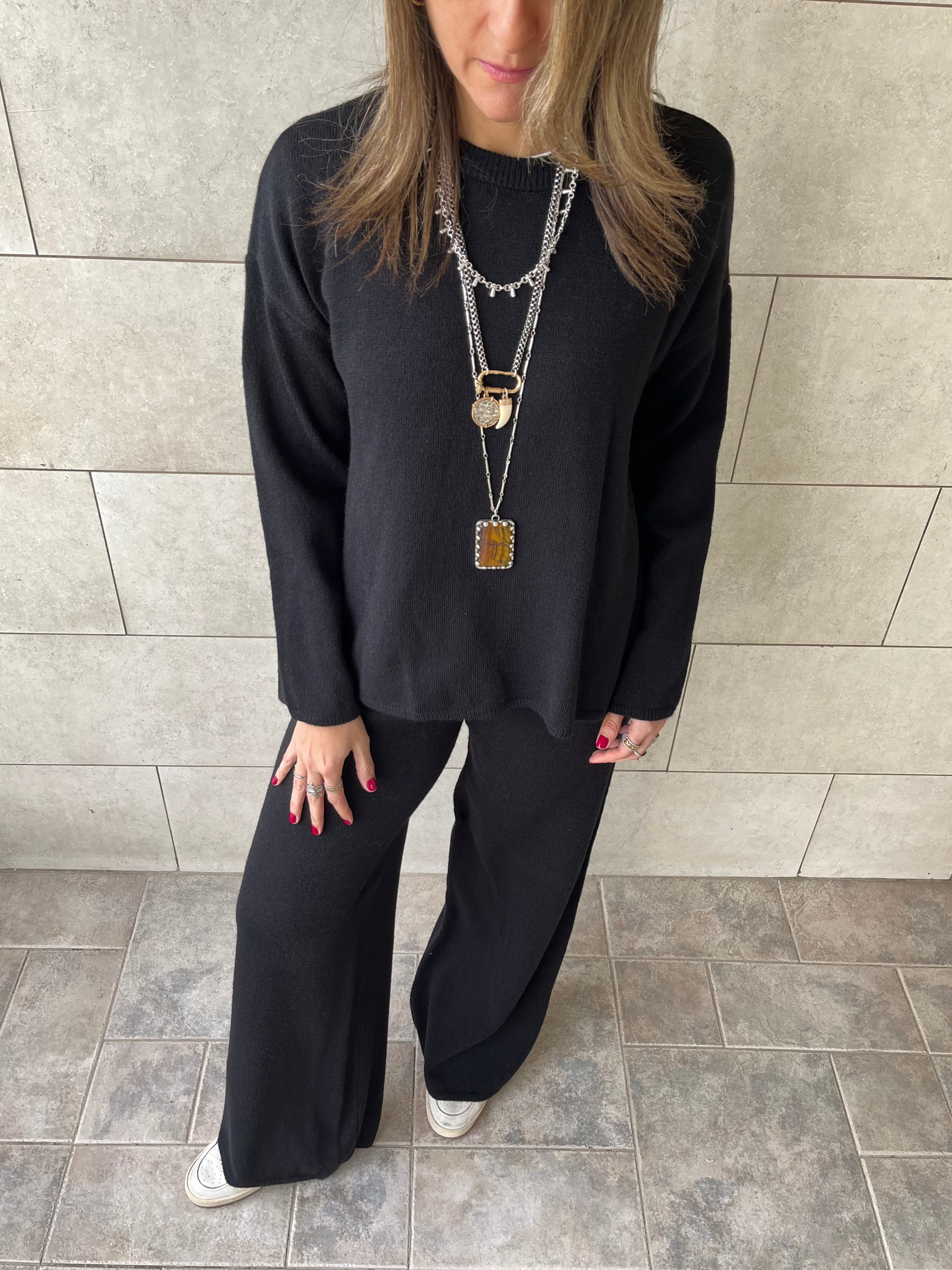 Black Soft Structure Knit Set