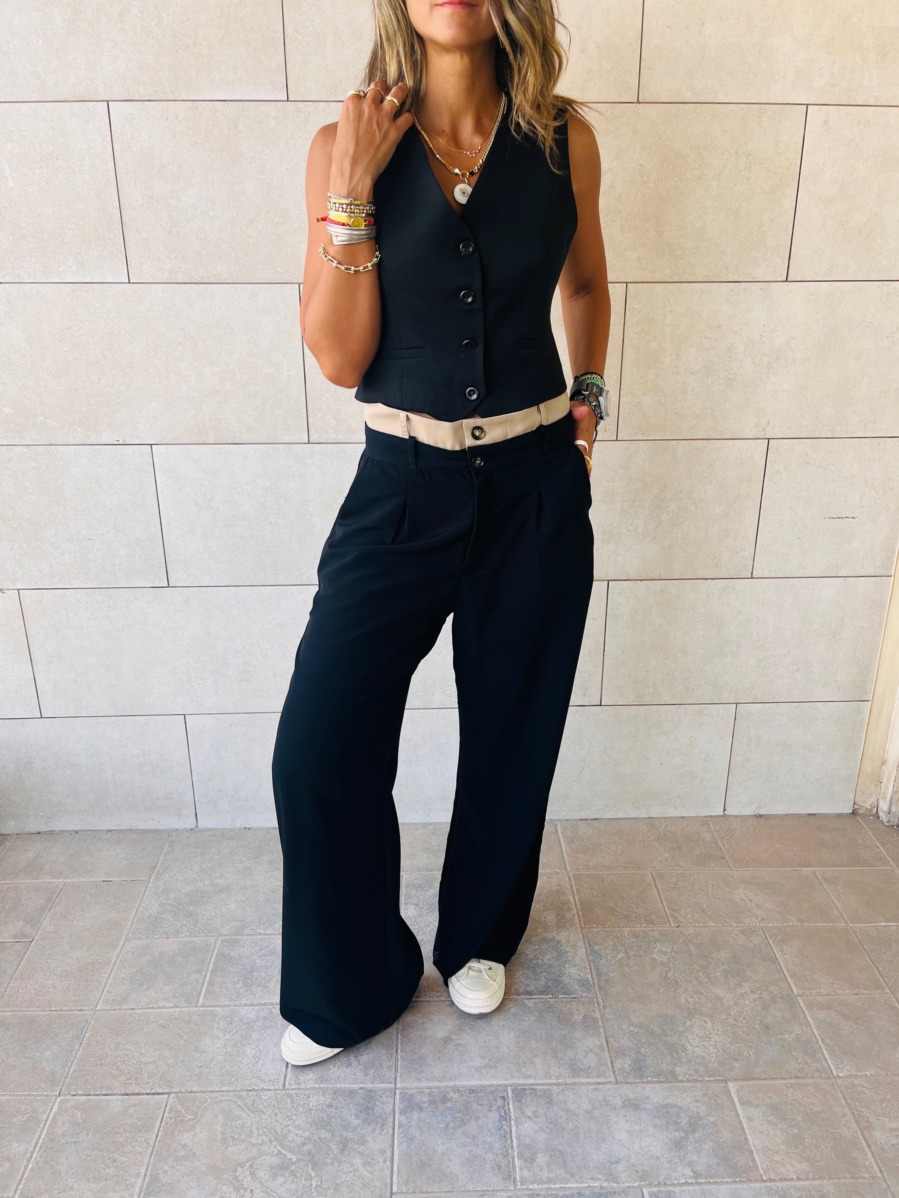 Black Double Waist Band Pants