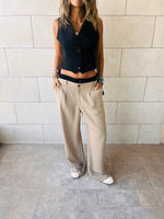 Beige Double Waist Band Pants