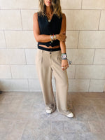 Beige Double Waist Band Pants