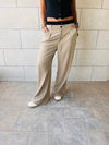 Beige Double Waist Band Pants