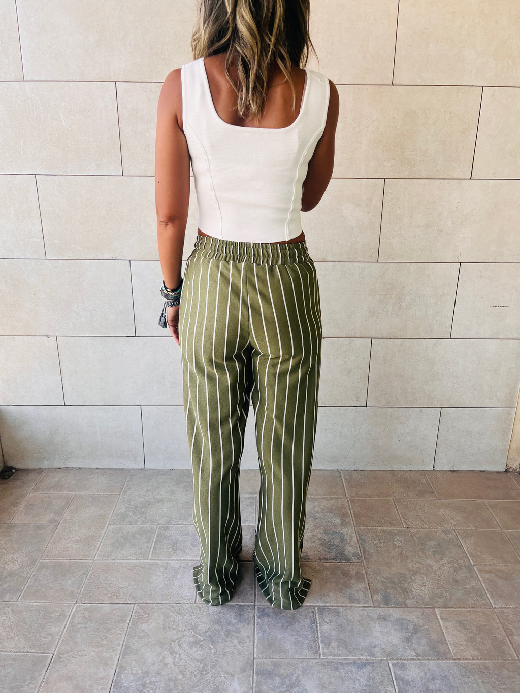 Olive Striped Slit Pants