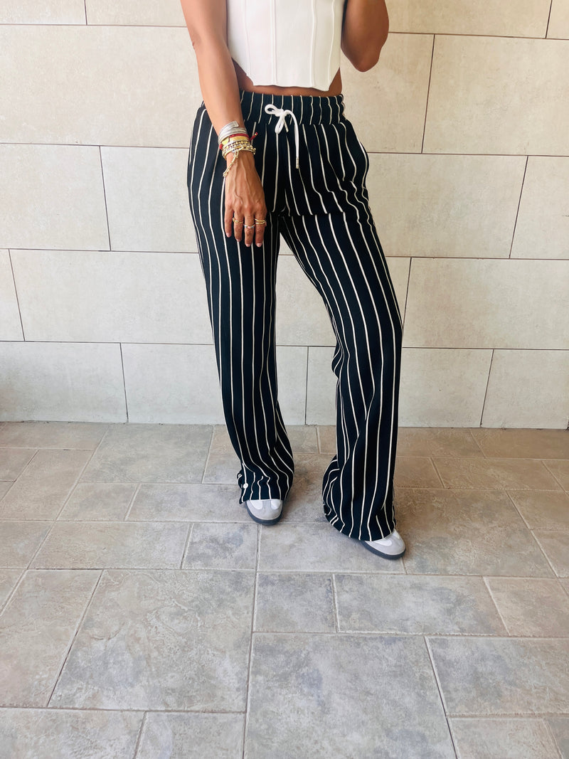 Black Striped Slit Pants