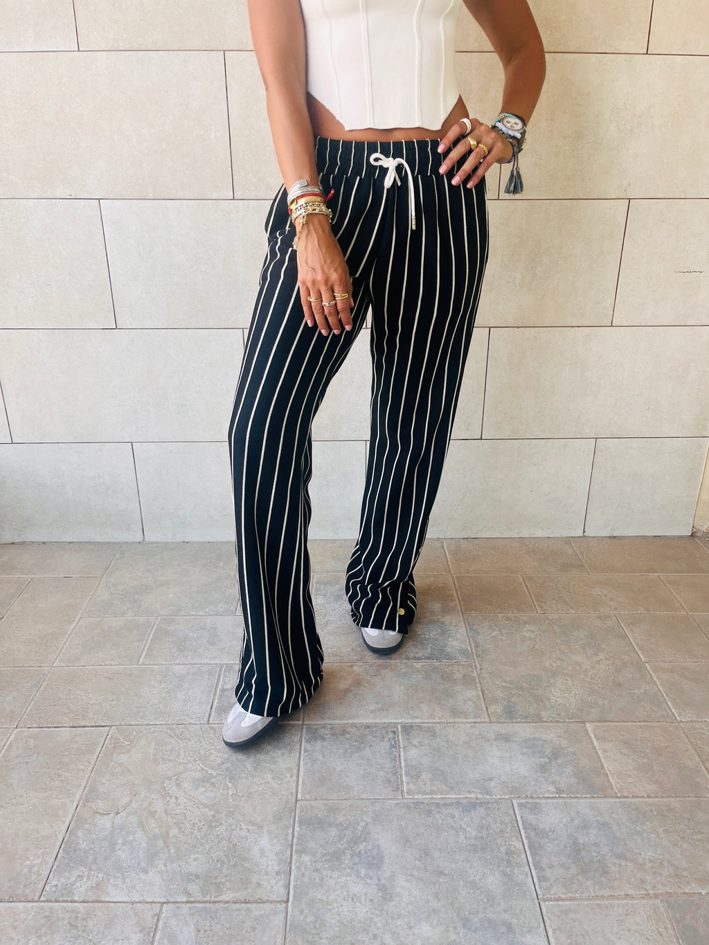 Black Striped Slit Pants