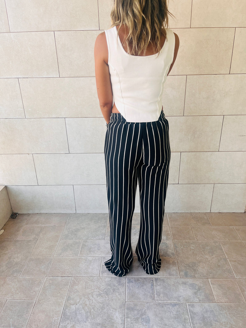 Black Striped Slit Pants