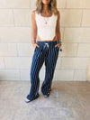 Navy Striped Slit Pants