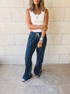 Navy Striped Slit Pants