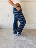 Navy Striped Slit Pants