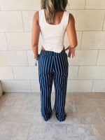 Navy Striped Slit Pants