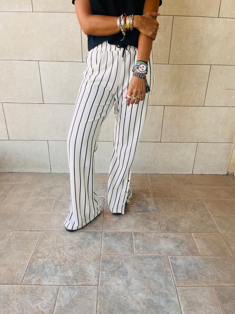 White Striped Slit Pants