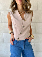 Beige Twist Button Up Vest
