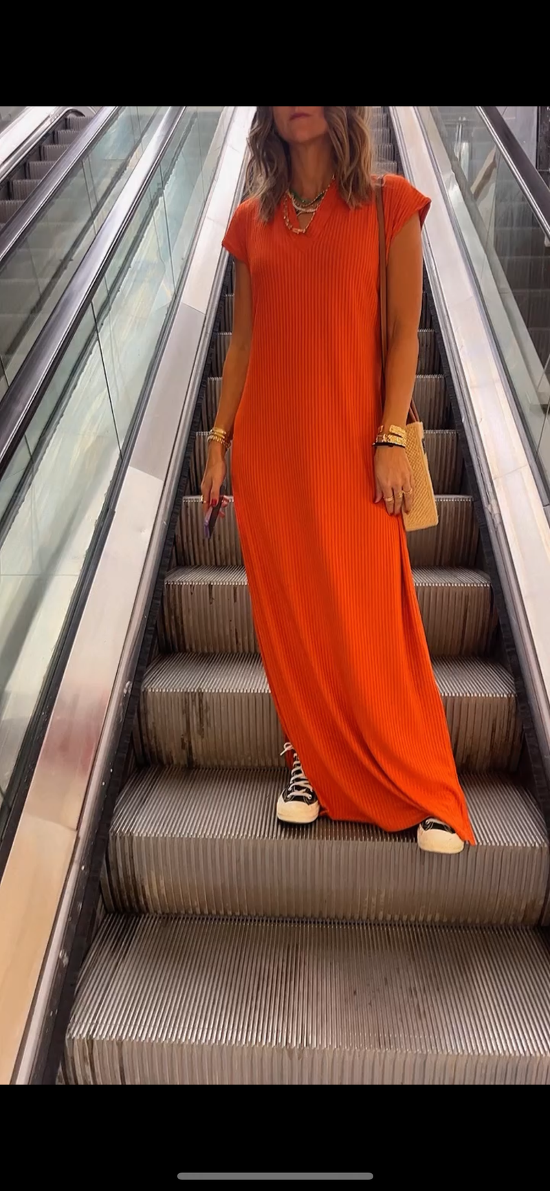 Rust Ribbed Tee Maxi Dress