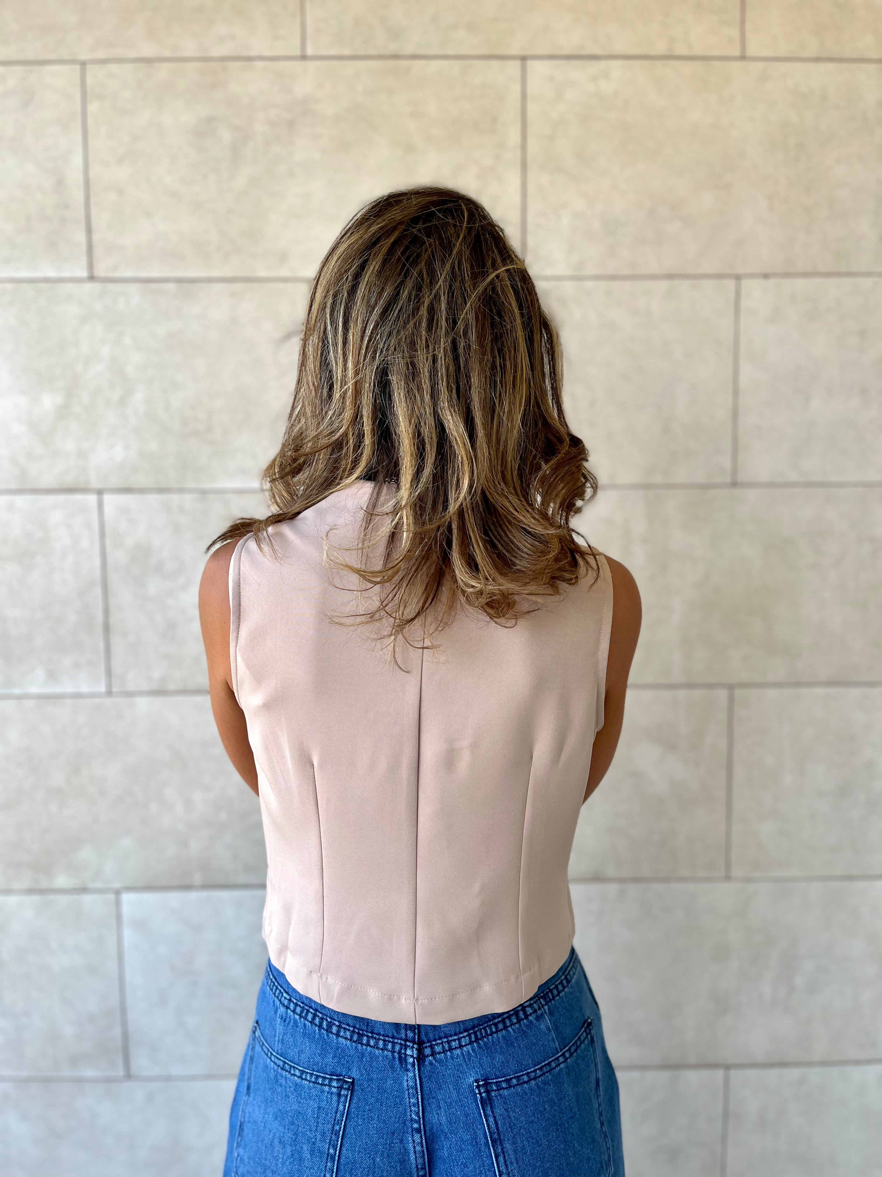 Beige Twist Button Up Vest