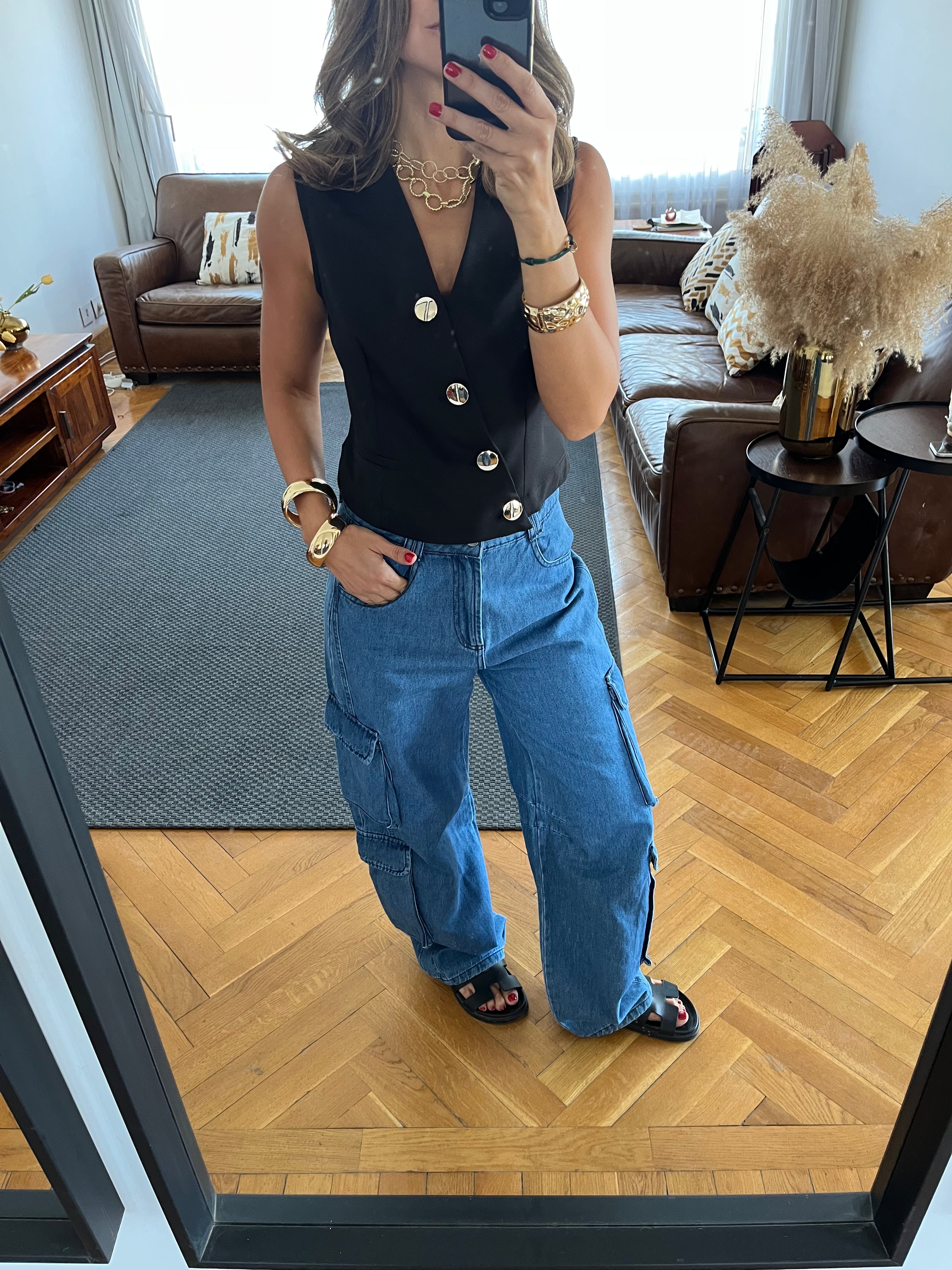 Black Twist Button Up Vest