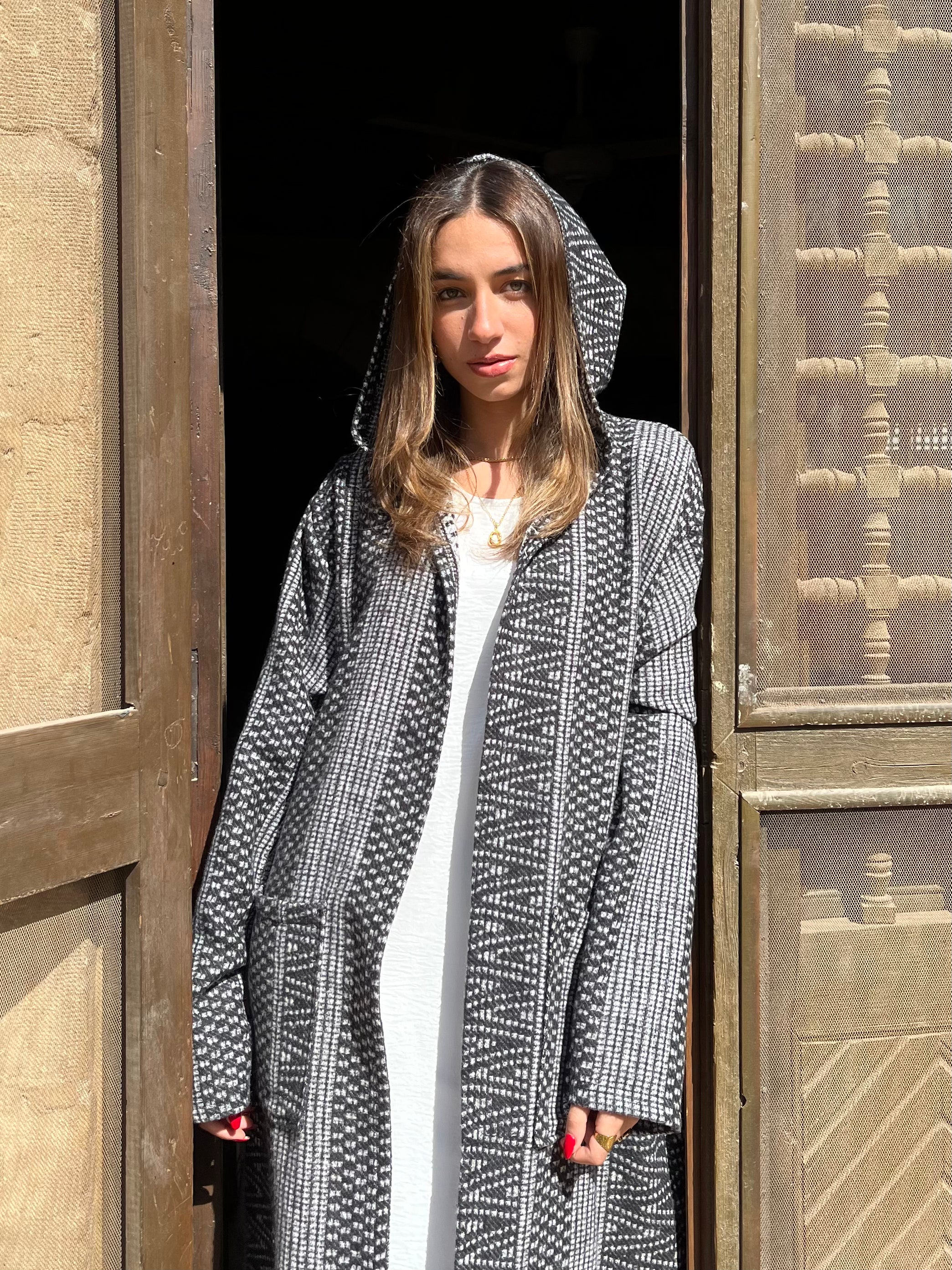 Black Nomadic Printed Hooded Cardigan