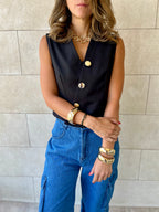 Black Twist Button Up Vest
