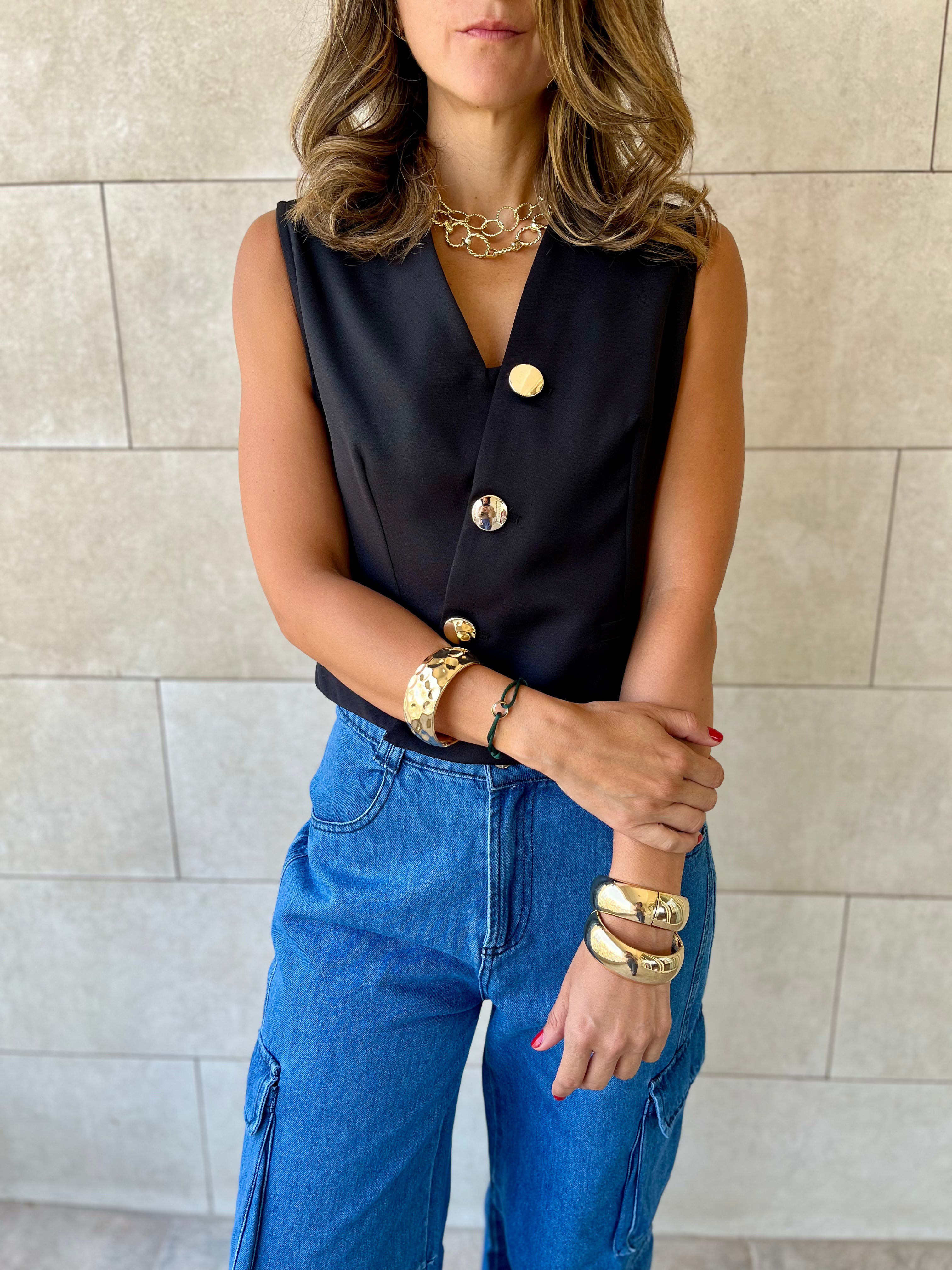 Black Twist Button Up Vest