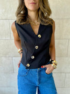 Black Twist Button Up Vest