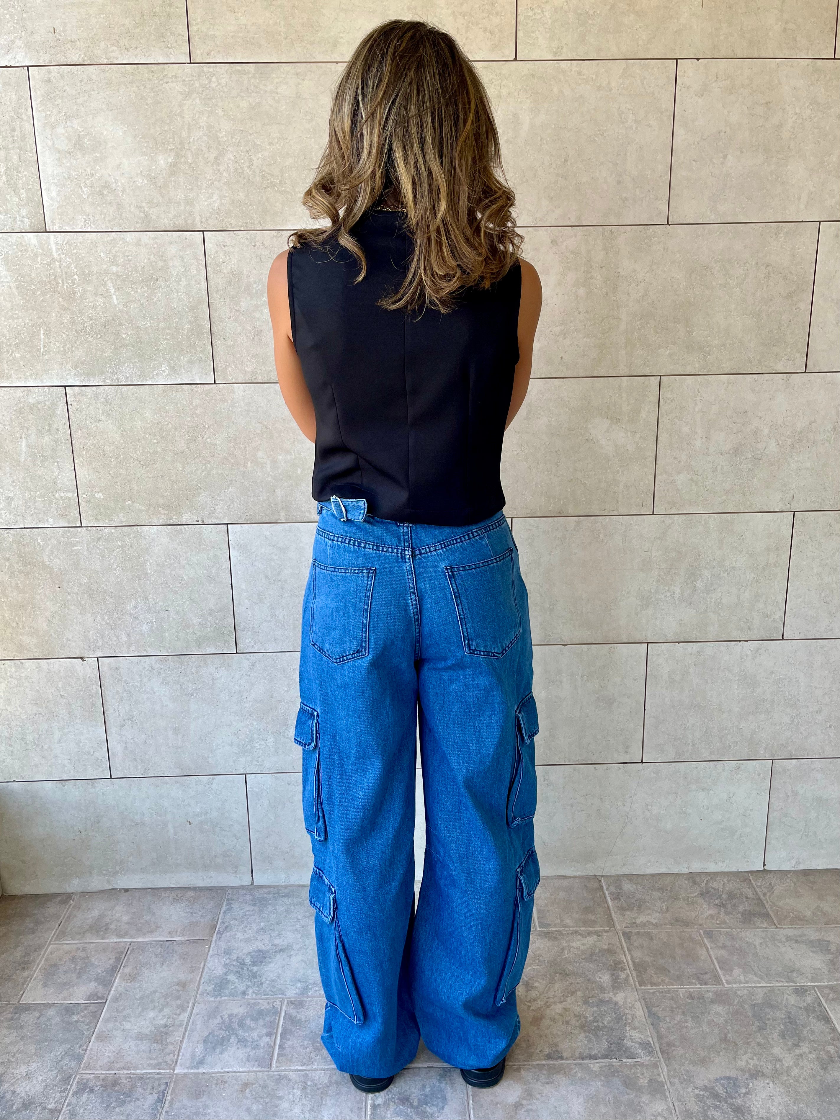 Black Twist Button Up Vest