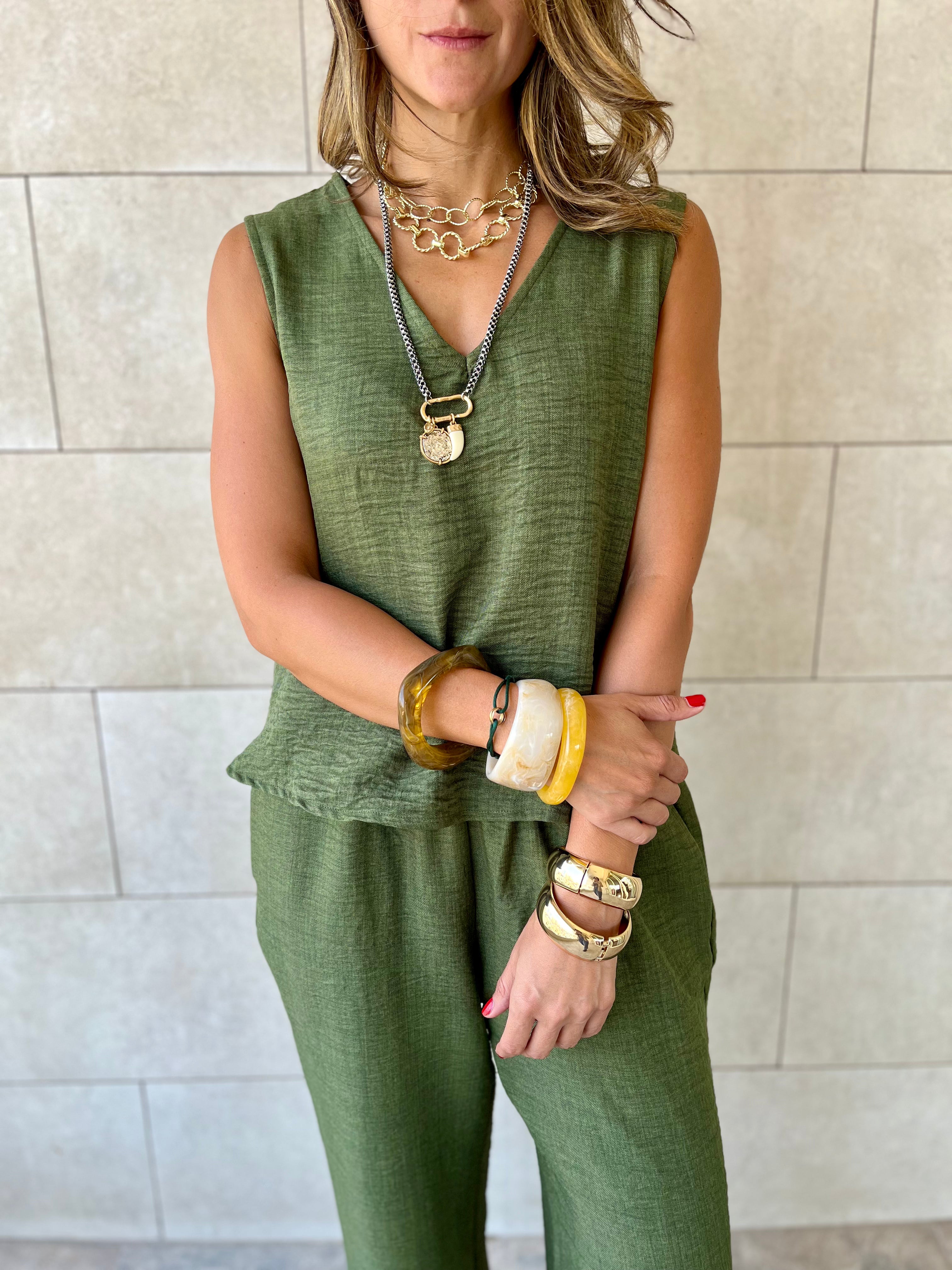 Olive 2 Pieces Sleeveless Set