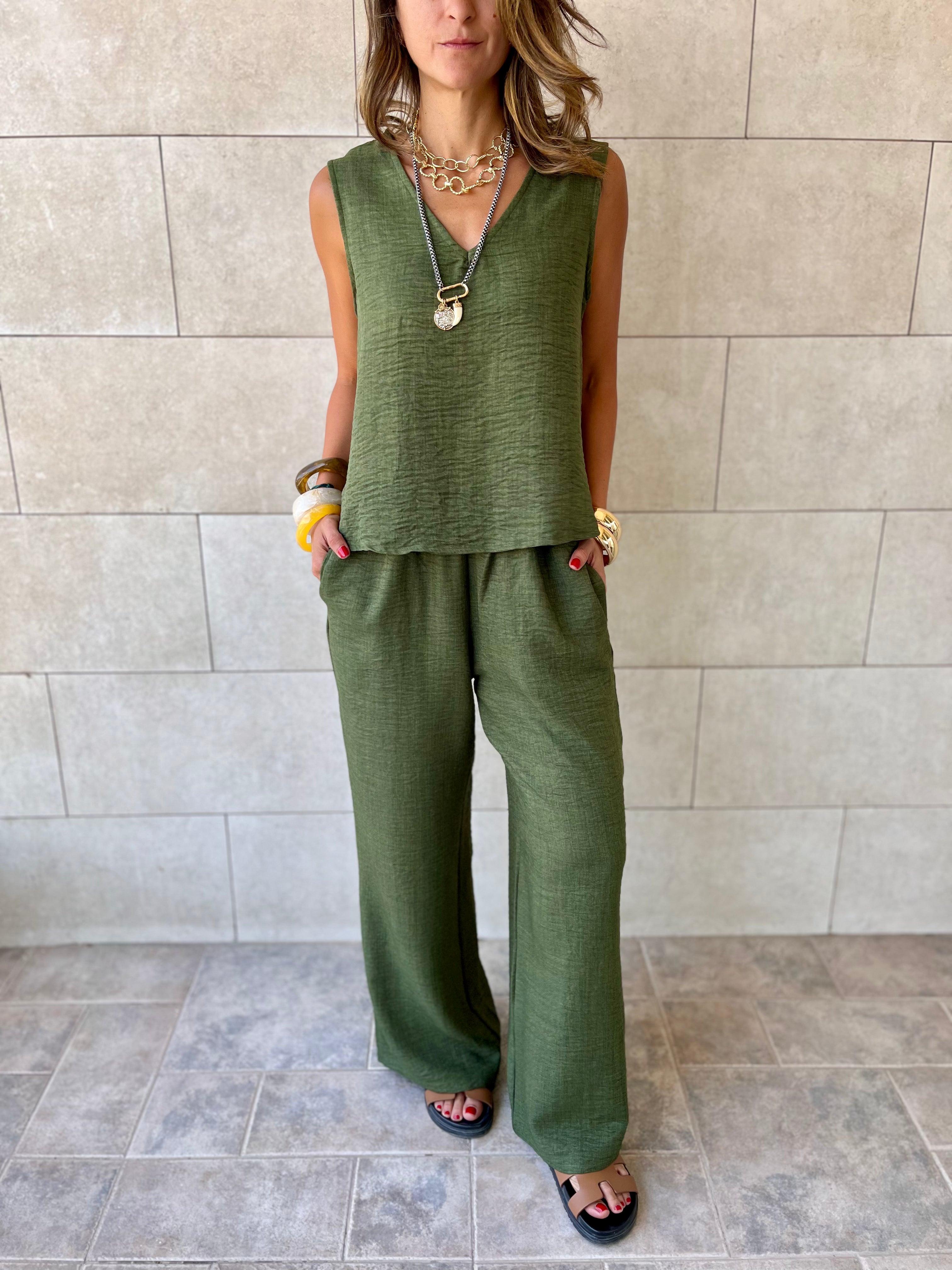 Olive 2 Pieces Sleeveless Set