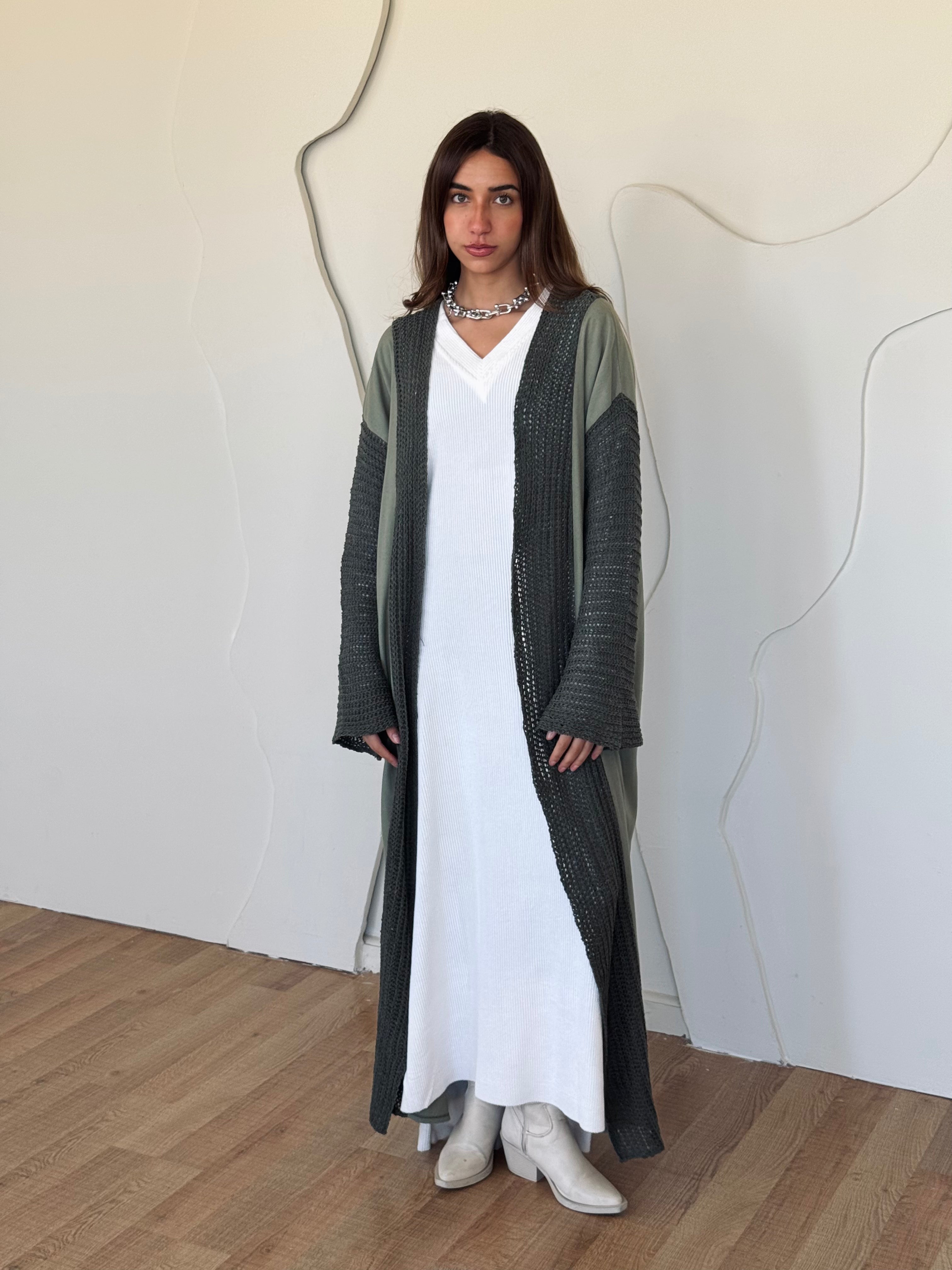 Olive Linen mesh Cardigan