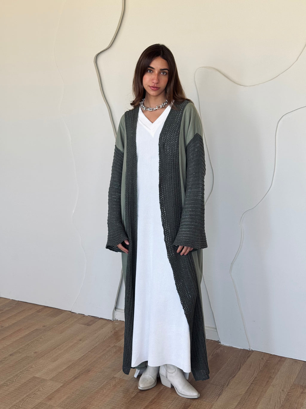 Olive Linen mesh Cardigan