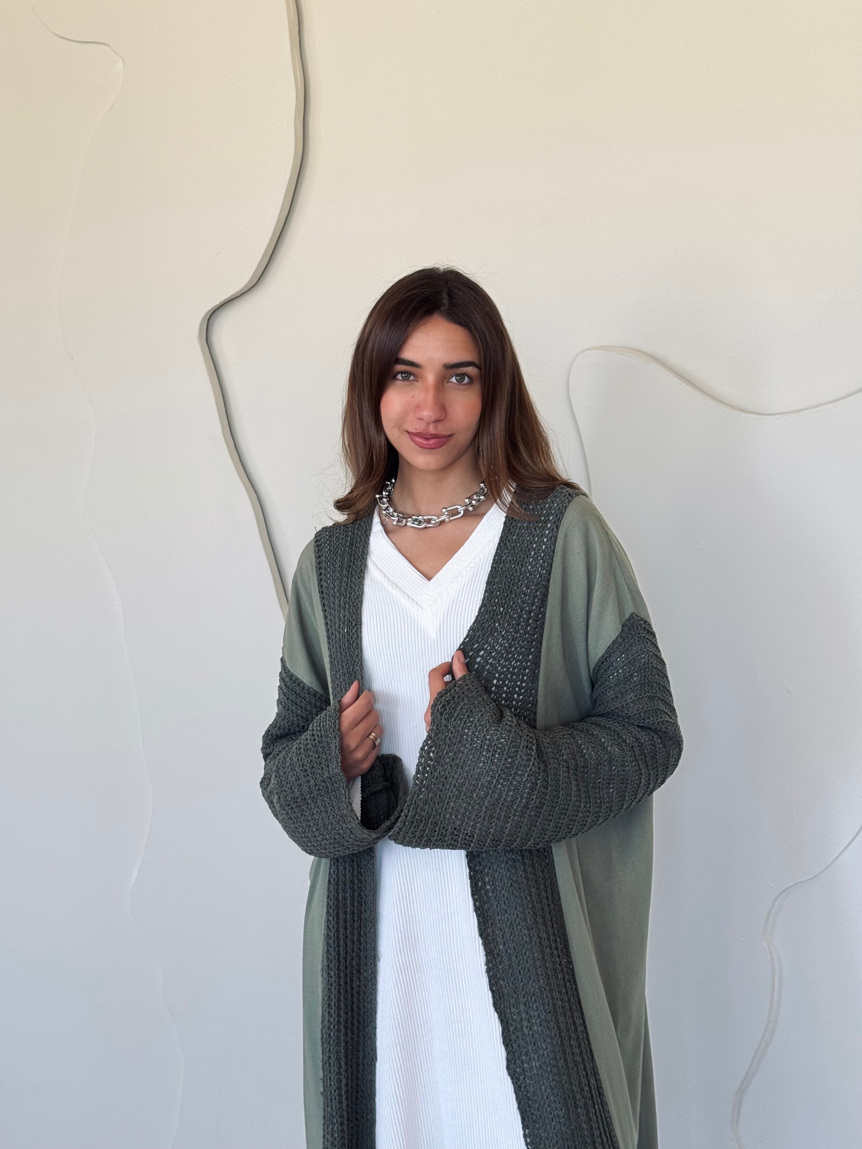 Olive Linen mesh Cardigan