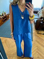 Blue 2 Pieces Sleeveless Set
