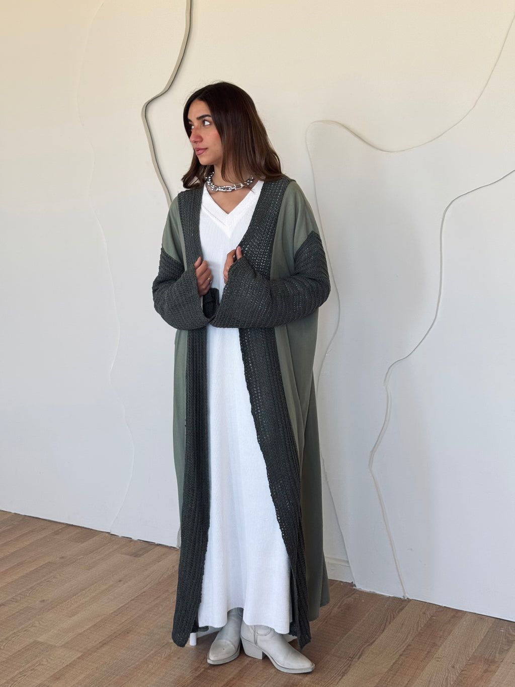 Olive Linen mesh Cardigan