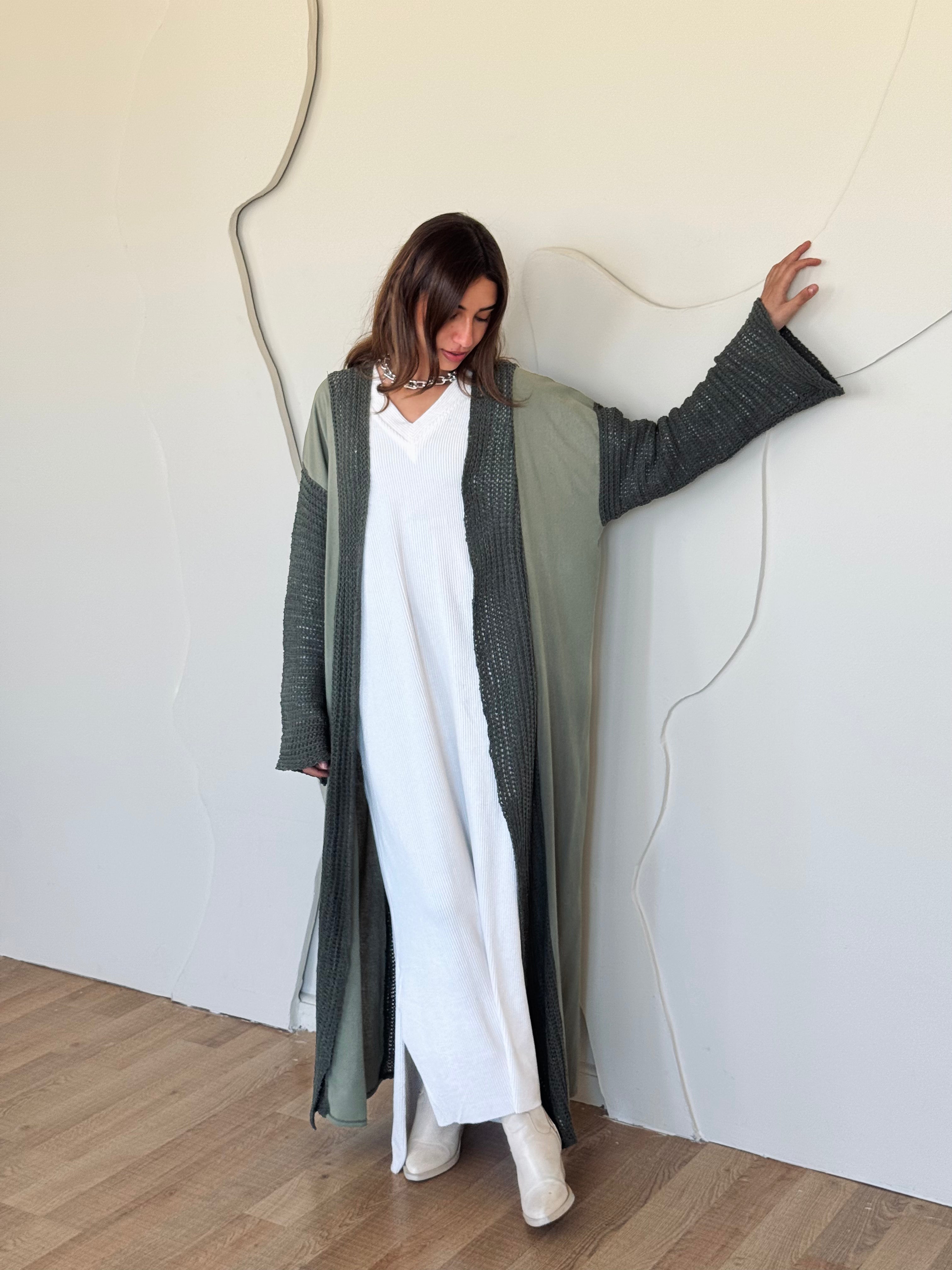 Olive Linen mesh Cardigan