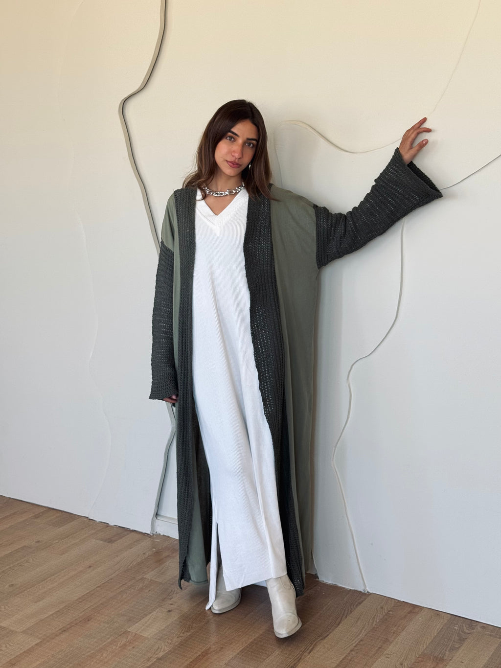 Olive Linen mesh Cardigan