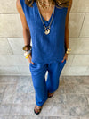 Blue 2 Pieces Sleeveless Set
