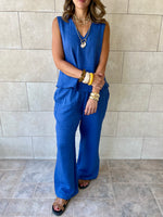 Blue 2 Pieces Sleeveless Set