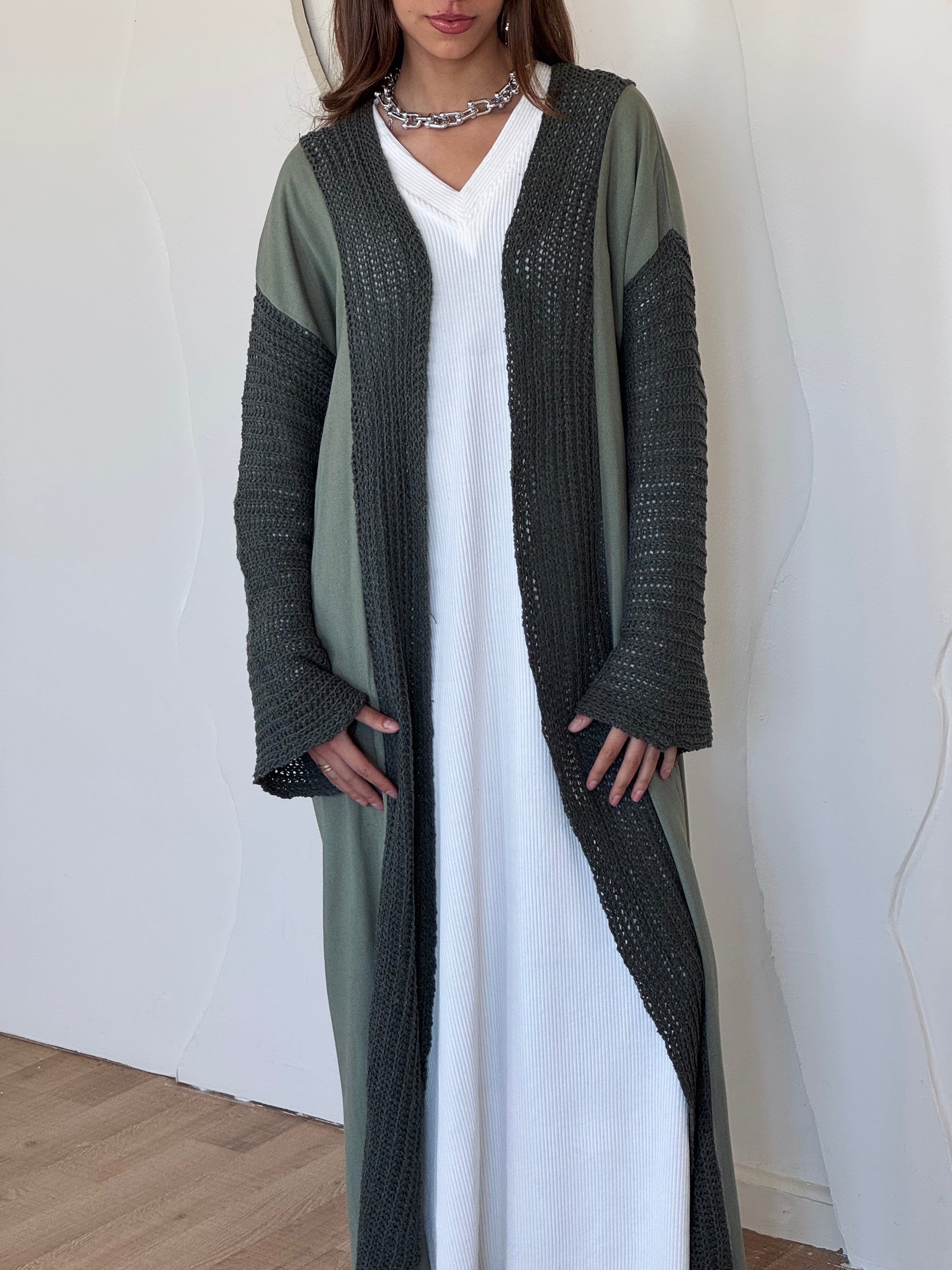 Olive Linen mesh Cardigan