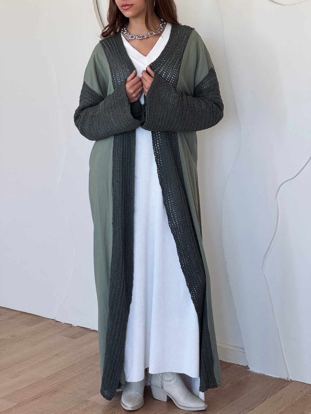 Olive Linen mesh Cardigan