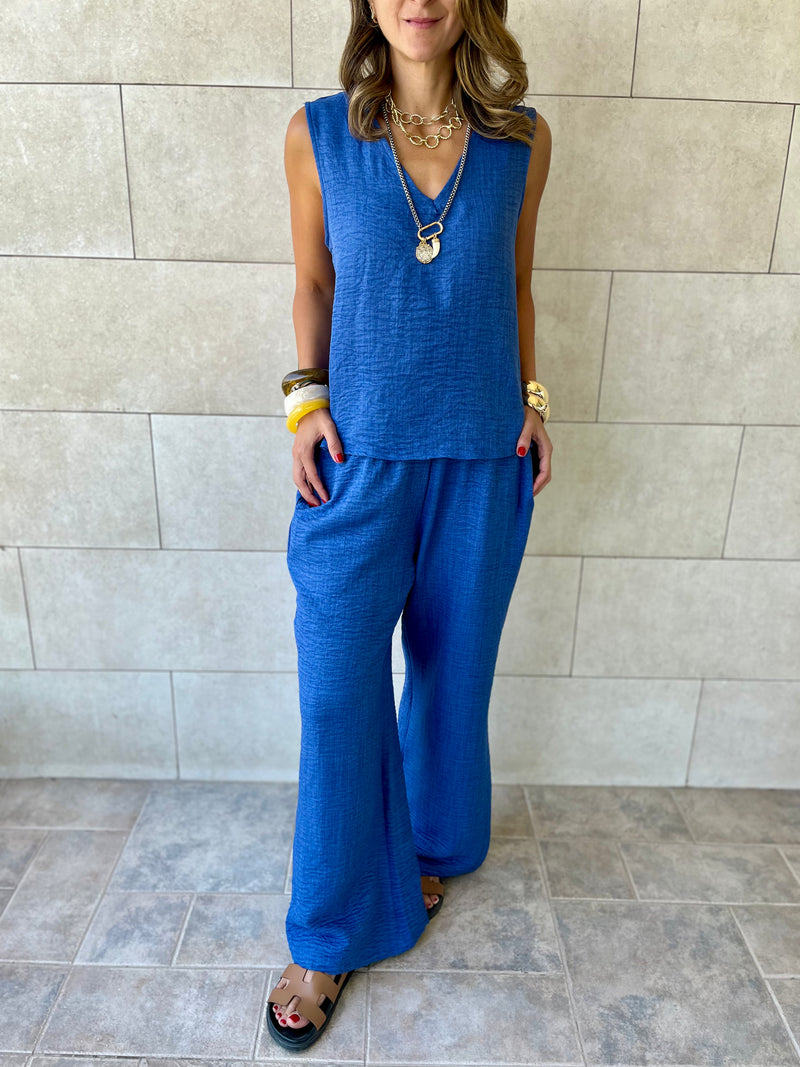 Blue 2 Pieces Sleeveless Set
