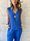 Blue 2 Pieces Sleeveless Set