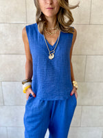 Blue 2 Pieces Sleeveless Set