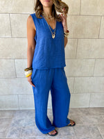 Blue 2 Pieces Sleeveless Set