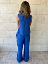 Blue 2 Pieces Sleeveless Set