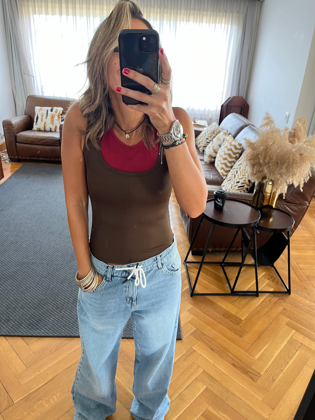 Brown & Burgundy 130 Double Layer Top