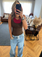 Brown & Burgundy 130 Double Layer Top