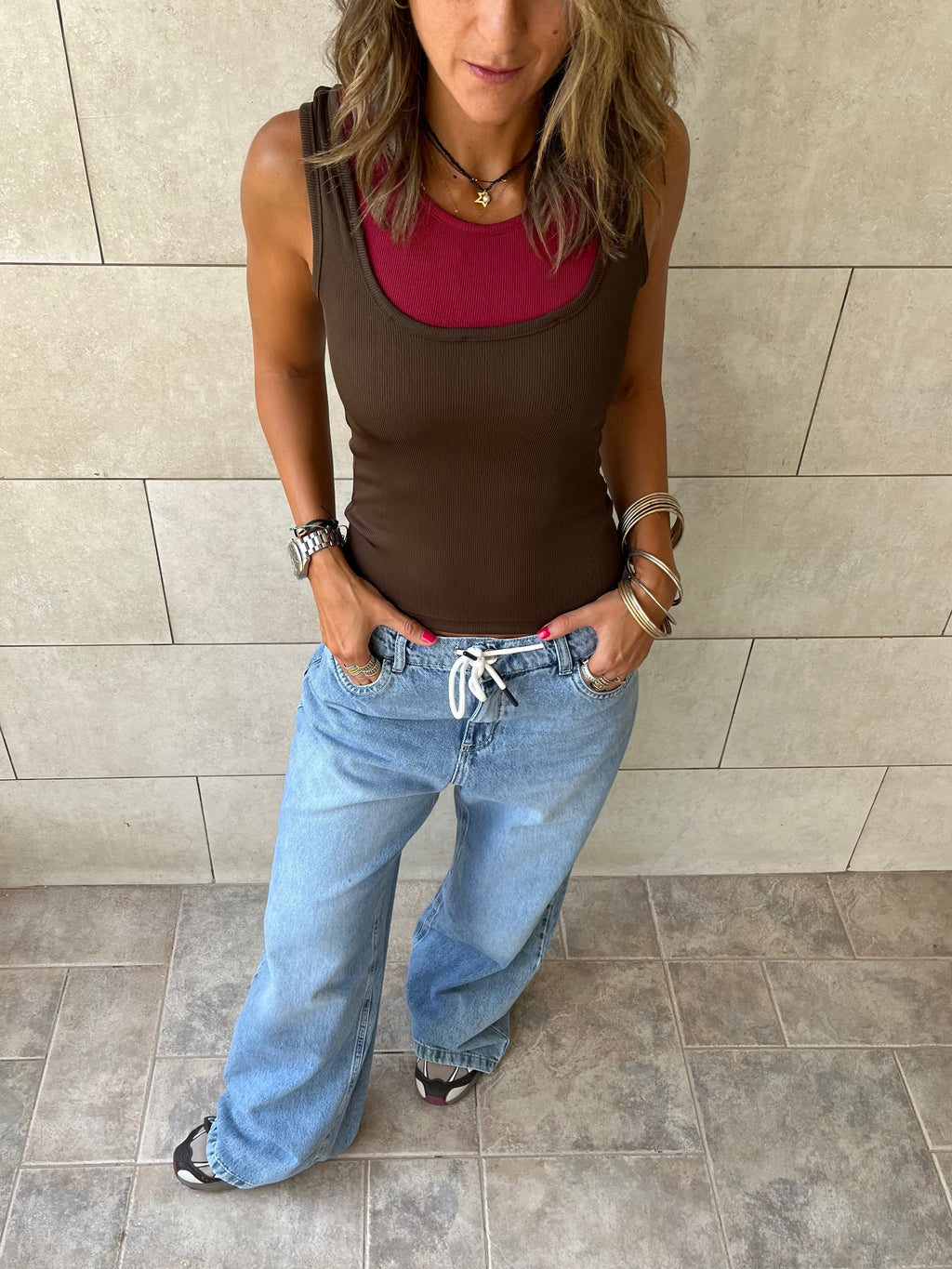 Brown & Burgundy 130 Double Layer Top