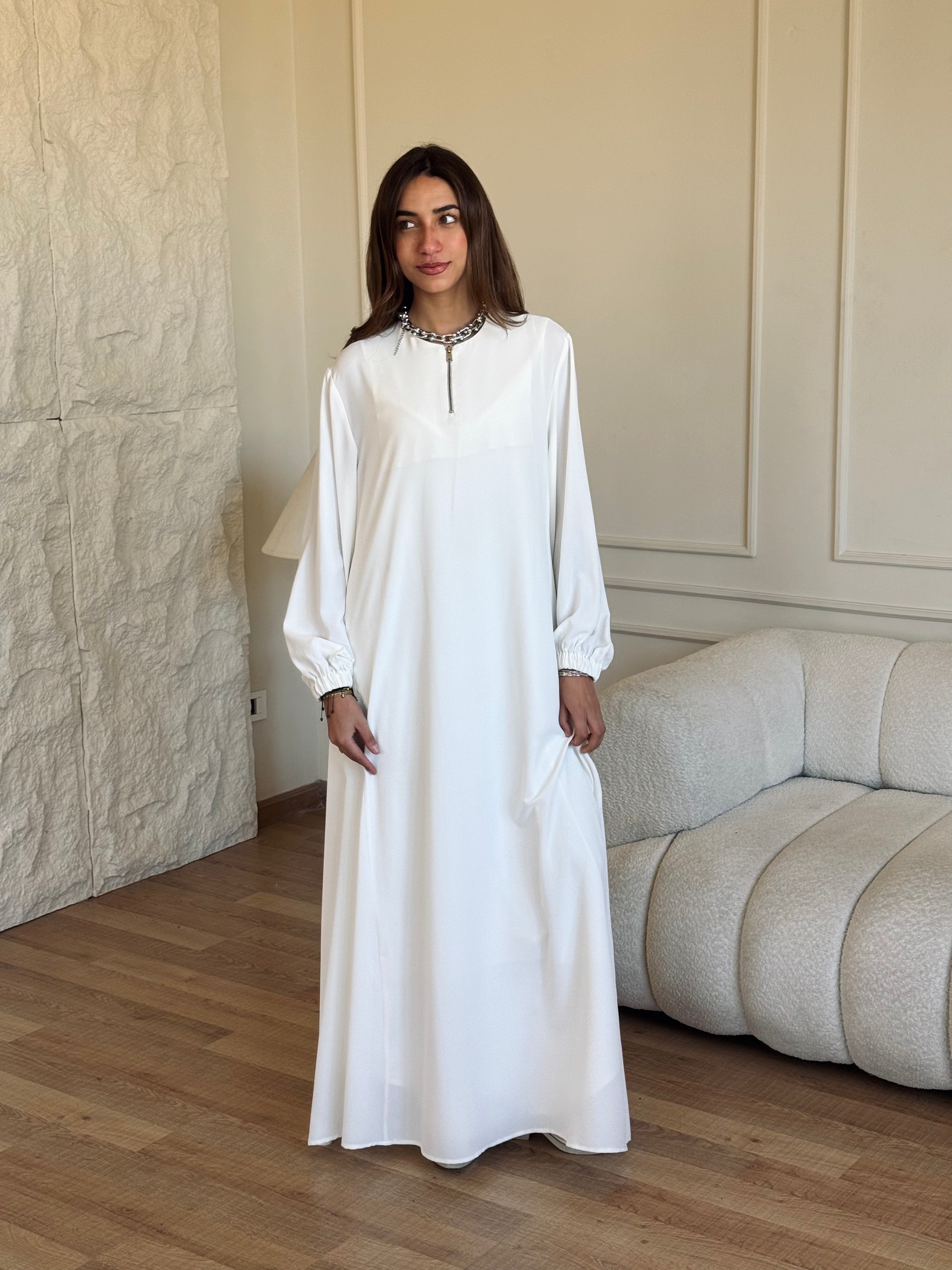 White Long Zip Up Dress