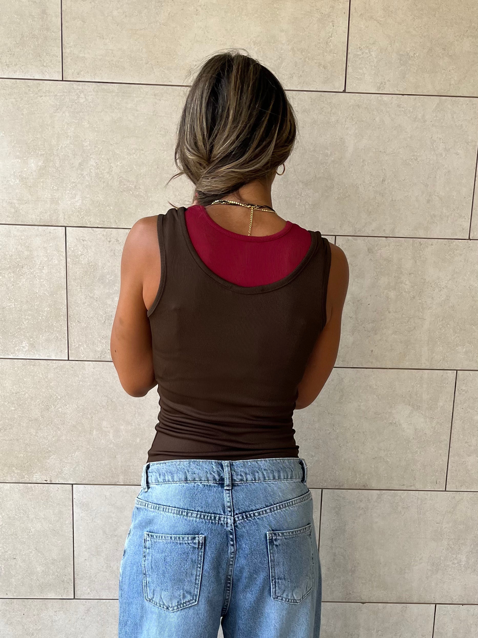 Brown & Burgundy 130 Double Layer Top