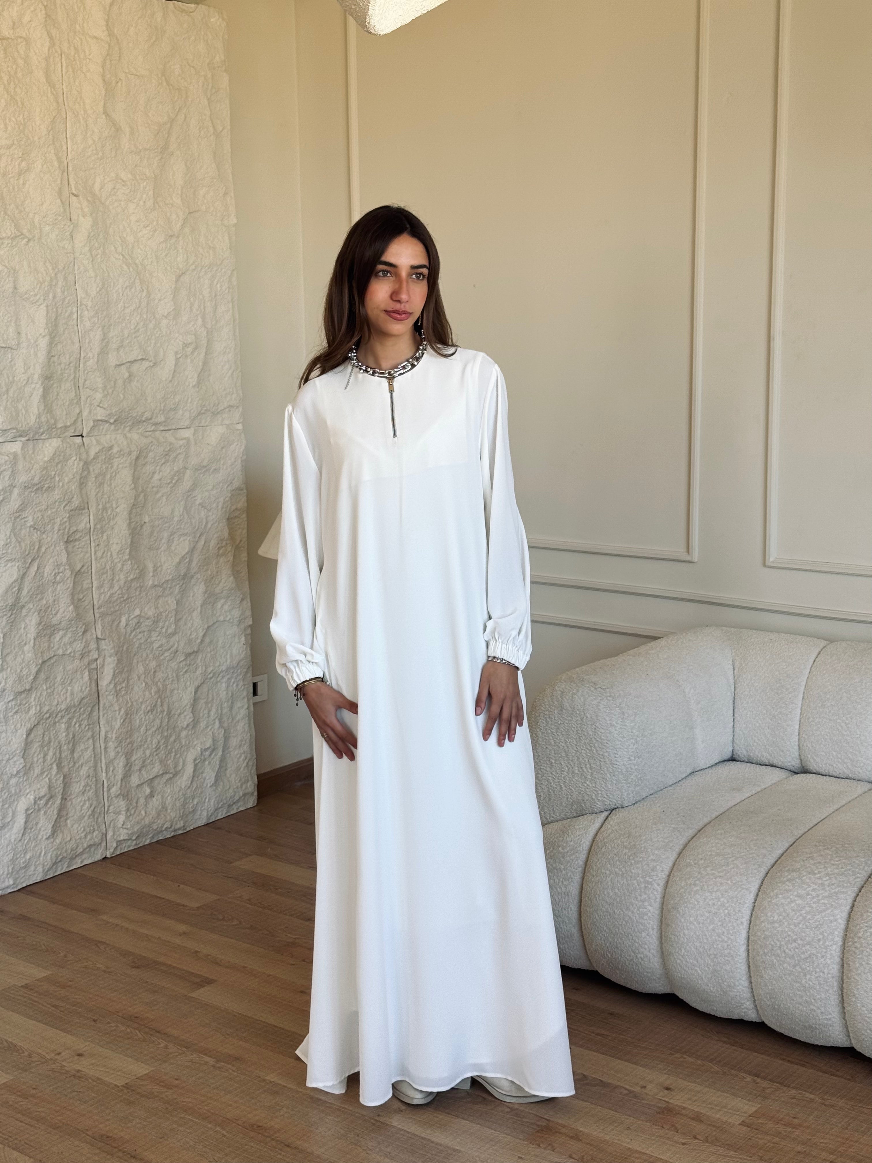 White Long Zip Up Dress