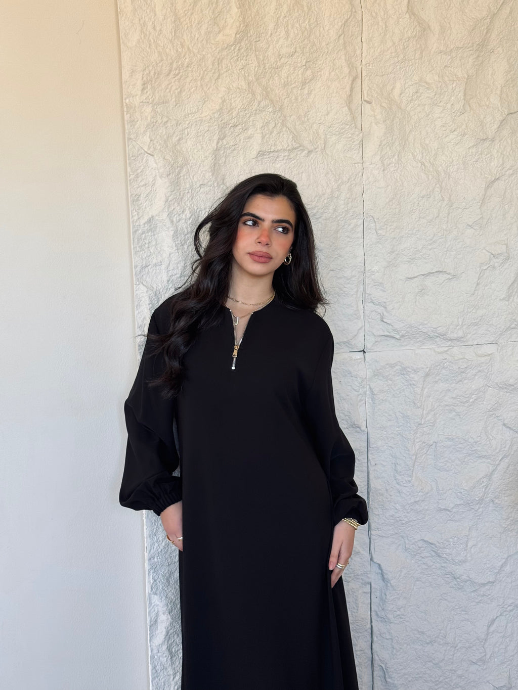 Black Long Zip Up Dress