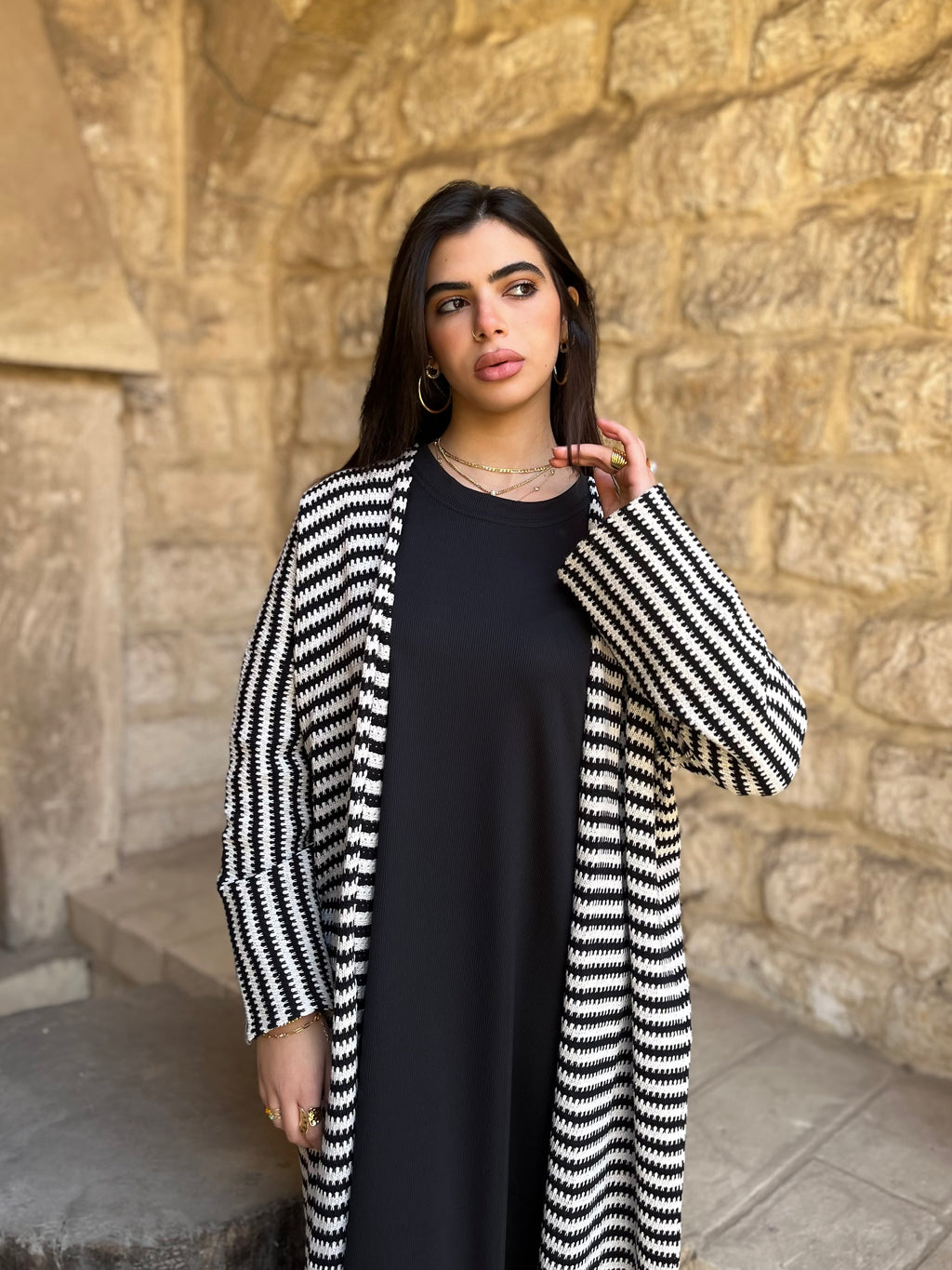 Black Stripes Knit Cardigan